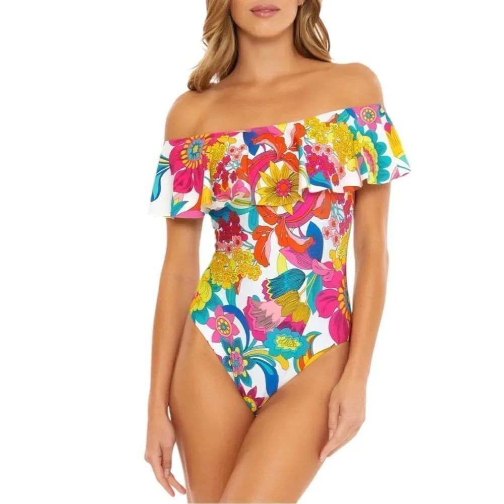 Trina Turk Fontaine Ruffle Bandeau One Piece Swim Size 4